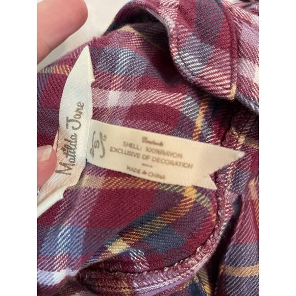 Matilda Jane Multicolor Plaid purple Top tunic Shirt Size Small Rayon ruffled - Picture 10 of 11